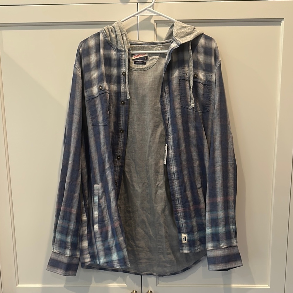 johnnie-O Blue Plaid Light Weight Hoodie Shirt